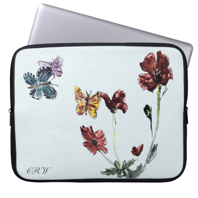 Capa Para Notebook Borboletas Poppies Floral Personalizadas (Frente)