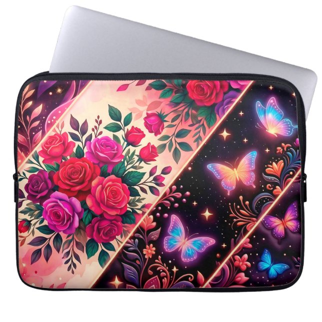 Capa Para Notebook Borboletas, Sonhos Florais & Elegância Dourada (Frente)