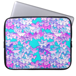 Capa Para Notebook Borboletas, violetas e turquesas