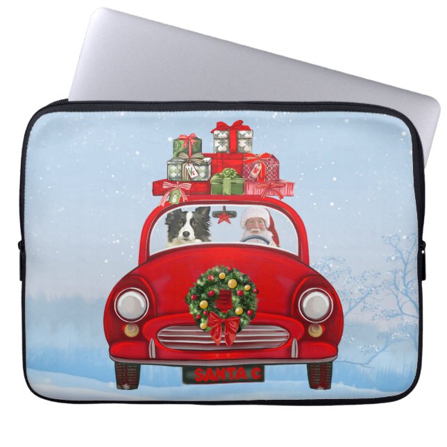 Capa Para Notebook Borda Cachorro Collie No Carro Com Papai Noel (Frente)