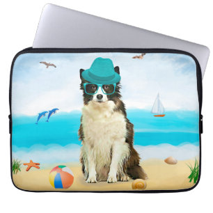 Capa Para Notebook Borda Collie Dog na praia