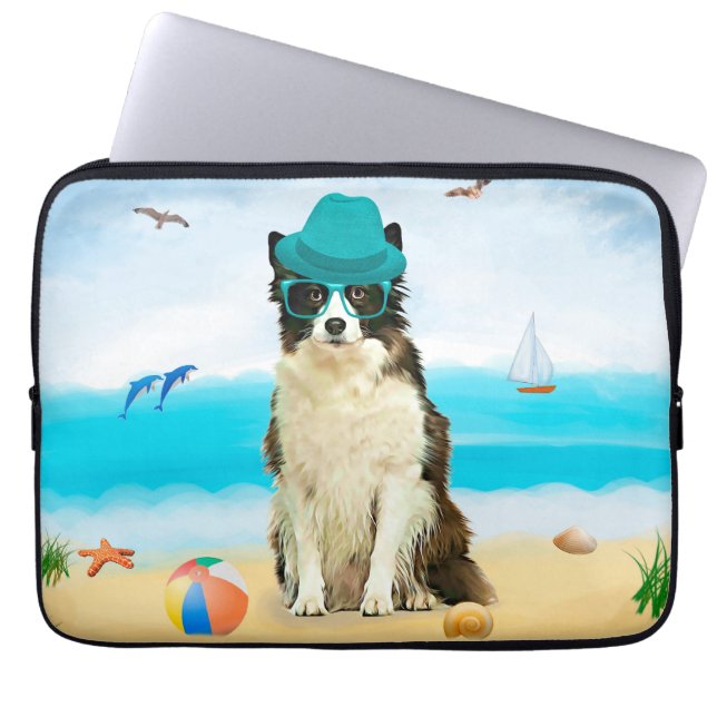 Capa Para Notebook Borda Collie Dog na praia (Frente)