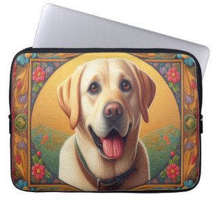 Capa Para Notebook Borda Colorida do Cachorro do Labrador Floral Retr