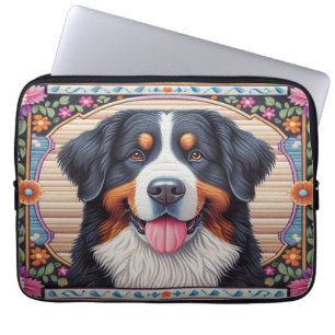 Capa Para Notebook Borda Colorida Floral do Cachorro da Montanha Bern