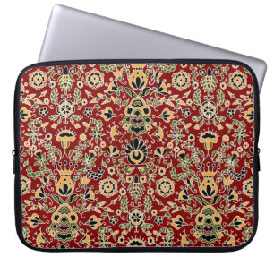 Capa Para Notebook Bordado Folk Amarelo, Verde, Preto em Vermelho Pro