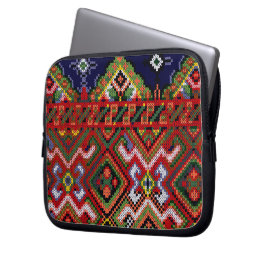 Capa Para Notebook Bordado Ucraniano de Cruzeta com Zíper de Neoprene