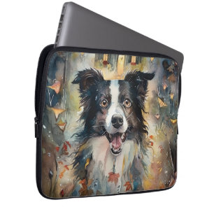 Capa Para Notebook Border Collie de Halloween com Abóboras Assustador