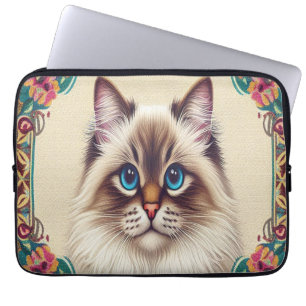Capa Para Notebook Bordo Moldado Colorido de Gato de Birmanês Decorat