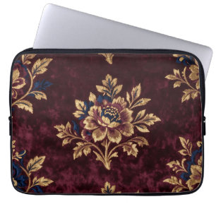 Capa Para Notebook Bordô Veludo Peônia Ouro Bordado Floral