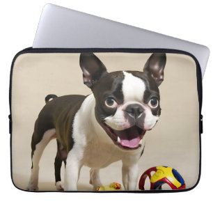 Capa Para Notebook Boston Terrier Dog Brincando com Brinquedos