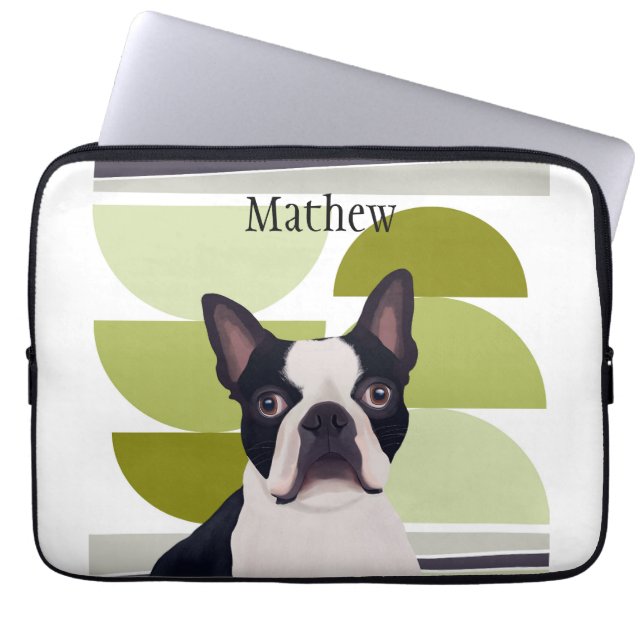 Capa Para Notebook Boston Terrier Dog - Geométrico Verde (Frente)