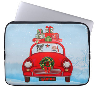 Capa Para Notebook Boston Terrier Dog No Carro Com Papai Noel