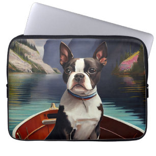 Capa Para Notebook Boston Terrier em uma Canoa: Uma Aventura Cênica