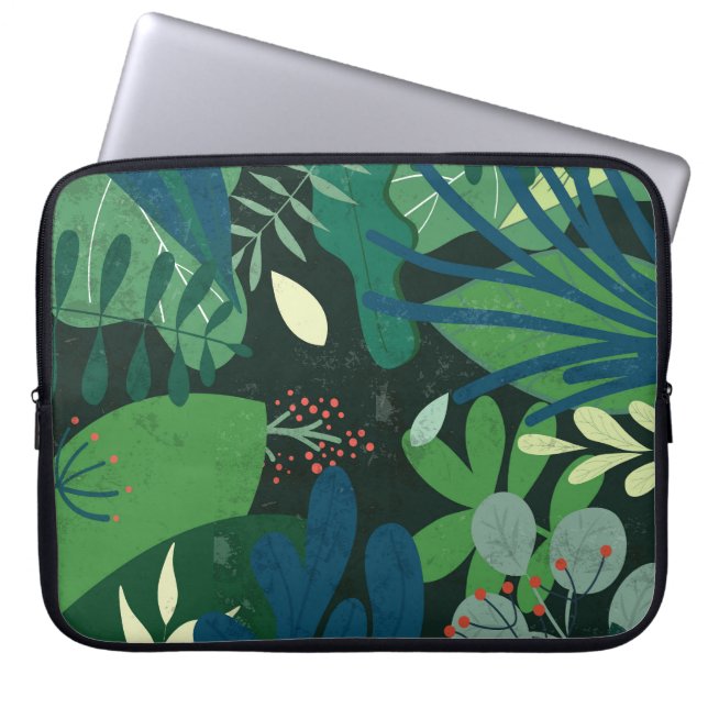 Capa Para Notebook Botânica Verde: Ilustração de Folhas Tropicais (Frente)