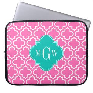 Capa Para Notebook Branco rosa-quente marroquino #6 Teal 3 Monograma