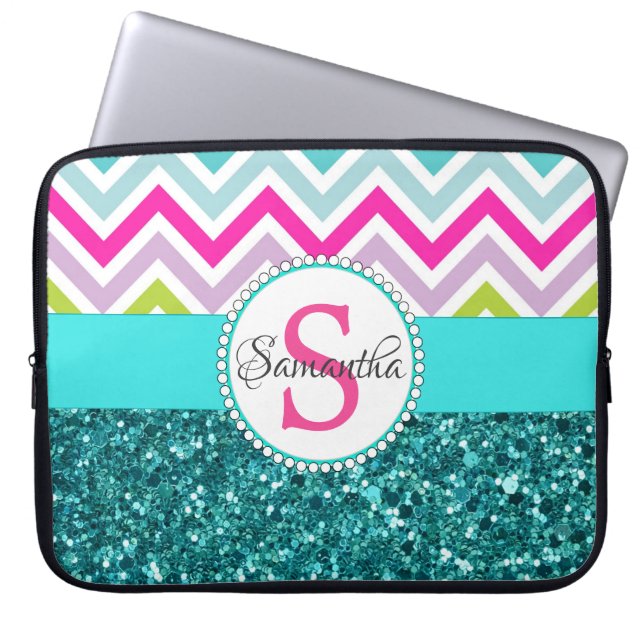 Capa Para Notebook Bright Colorous Chevrons | Turquesa Teal (Frente)