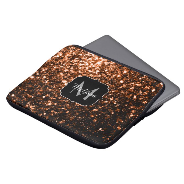 Capa Para Notebook Brilhante de cobre marrom de bronze brilho Monogra (Frente Topo)