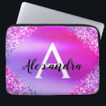 Capa Para Notebook Brilhante rosa púrpura e monograma de brilho<br><div class="desc">Minúsculo Elegante de Folhas Roxas e Rosa,  Brilhante e Minúscula. Esse caso pode ser personalizado para incluir seu nome inicial e próprio.</div>