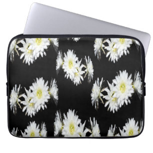 Capa Para Notebook Brilhantes À Meia-Noite: Flores Brancas De Cactus