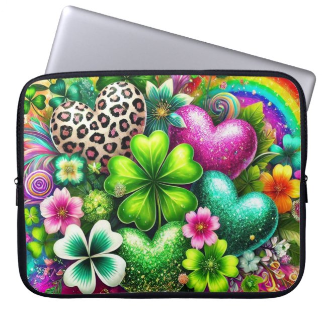 CAPA PARA NOTEBOOK BRILHANTES CORAÇÕES IRLANDESAS CHAMAS E FLORES (Frente)