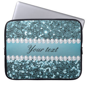 Capa Para Notebook Brilho azul bonito e diamantes do falso