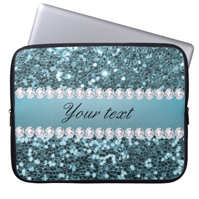 Capa Para Notebook Brilho azul bonito e diamantes do falso (Frente)