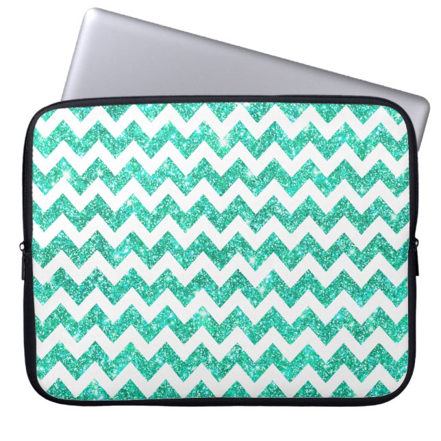 Capa Para Notebook Brilho azul Chevron branco do falso do Aqua (Frente)