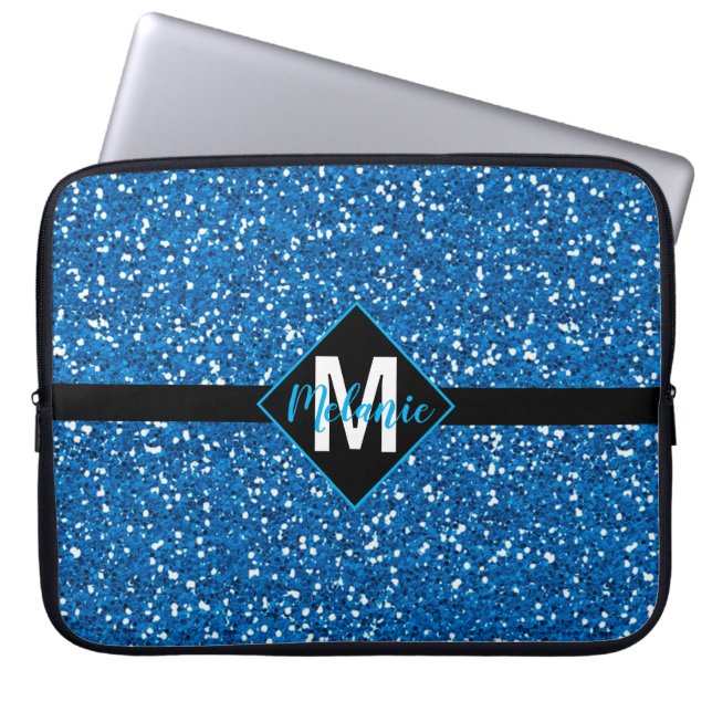 Capa Para Notebook Brilho azul com monograma (Frente)