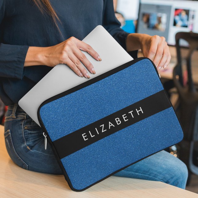 Capa Para Notebook Brilho Azul, Fundo da Glitter, Seu Nome (Criador carregado)