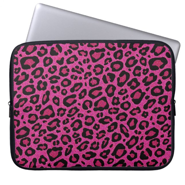 Capa Para Notebook Brilho brilhante rosa-quente da pele do leopardo (Frente)