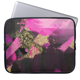 Capa Para Notebook Brilho Dourado Preto Rosa Moderno Pincel Glam Grun