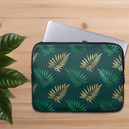 Capa Para Notebook Brilho verde e Dourado nas folhas tropicais