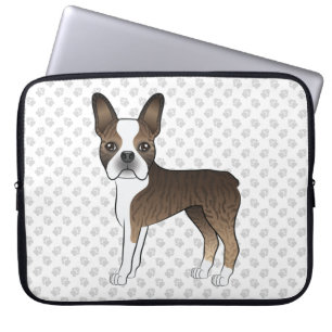 Capa Para Notebook Brindle Boston Terrier Cute Cartoon Dog & Paws