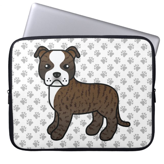 Capa Para Notebook Brindle E Branco Staffie Cachorro Fofo Cartoon & P (Frente)