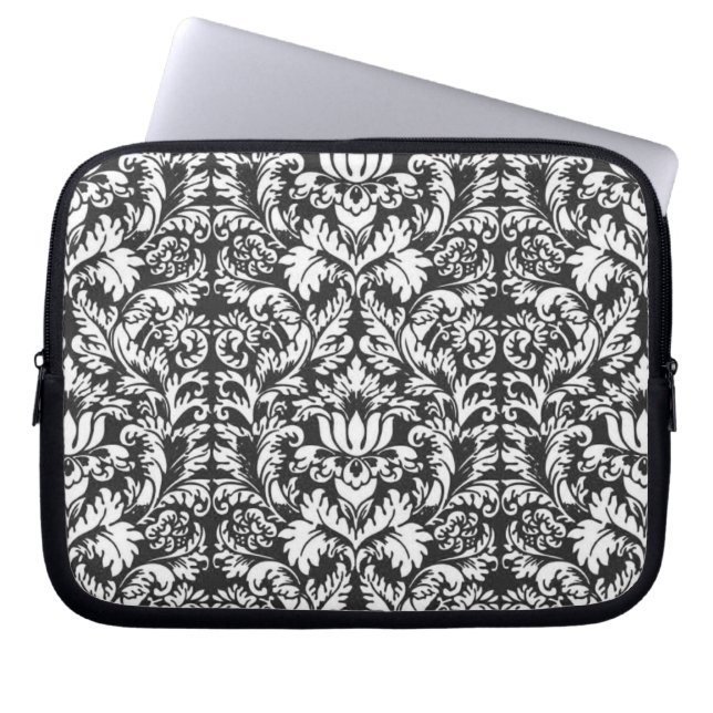 Capa Para Notebook Brocade de gargalo branco preto (Frente)