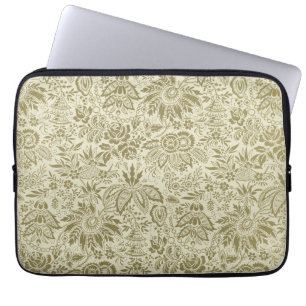 Capa Para Notebook Brocado Botânico Toile Floral Padrão Verde Sage