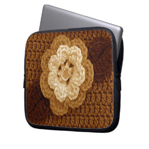 Capa Para Notebook Brown Floral Artisan Crochet Impressão Eletrônicos