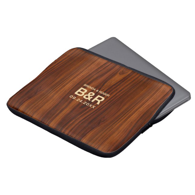 Capa Para Notebook Brown Mahogany Wood Weding Monograma (Frente Topo)
