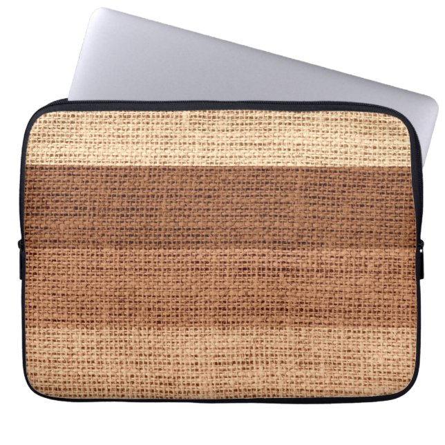 Capa Para Notebook Brown Stripes Burlap Rustic Jute (Frente)