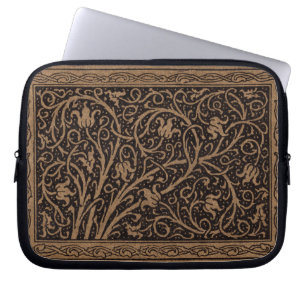 Capa Para Notebook Brown Tooling Leather Art Nouveau Floral