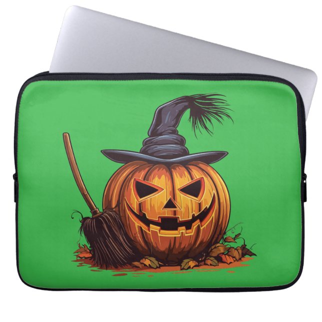 Capa Para Notebook Bruxa de Abóbora de Halloween Clássica (Frente)