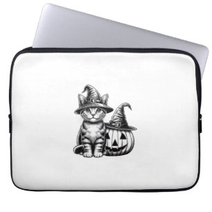Capa Para Notebook Bruxa de Gato Fofo Abóbora Halloween Amante de Gat