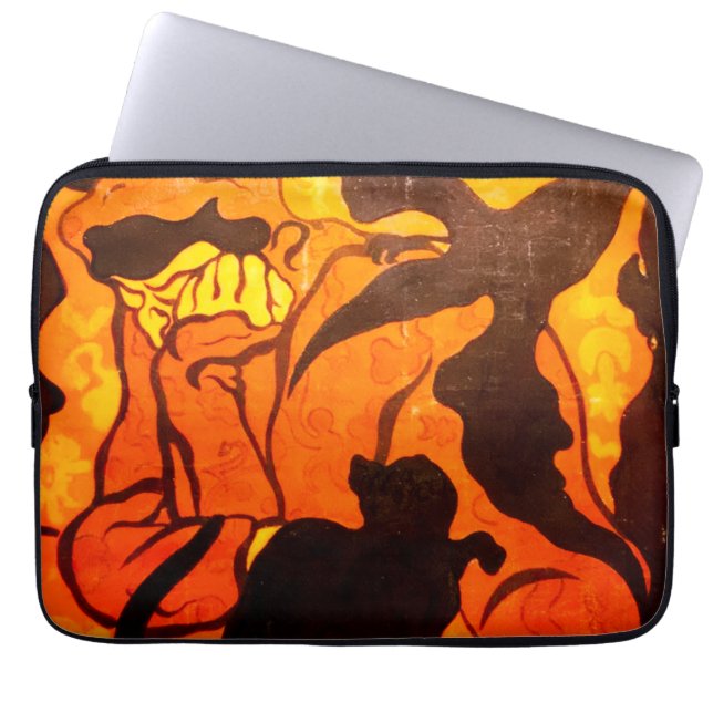 Capa Para Notebook Bruxa de Halloween com um Gato Negro (Frente)
