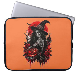Capa Para Notebook Bruxa Gótica Abóbora Halloween Gato Preto Assustad