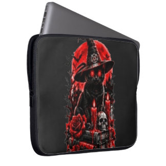 Capa Para Notebook Bruxa Gótica Gato Preto Halloween Caveira Vela Des