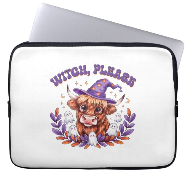 Capa Para Notebook Bruxa, por favor, Highland Cow Halloween (Frente)