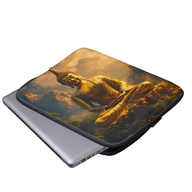 Capa Para Notebook Buda Sentado Dourado Sob um Céu de Pôr do Sol (Frente Inferior)