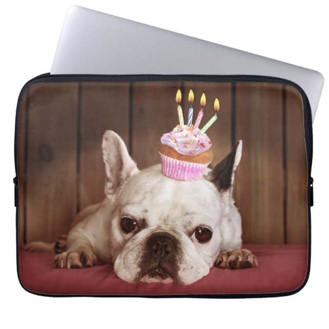 Capa Para Notebook Buldogue francês com cupcake do aniversário (Frente)