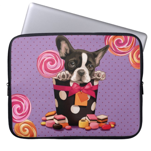 Capa Para Notebook Buldogue francês e doces (Frente)