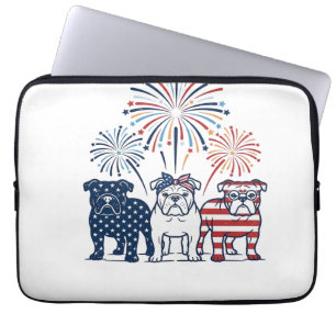 Capa Para Notebook Buldogue Patriótico Fogos de Artifício Design Veto